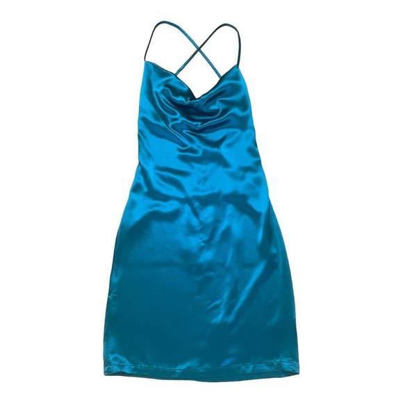 NONchalant Label NWT Satin Teal Donna Dress Cross Back XS - Picture 1 of 5